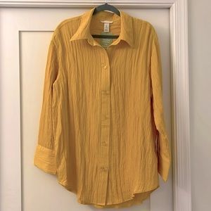 H&M Drapey Oversized Long-sleeved Plisse / Pleated Button Down Shirt, Sz L - NWT